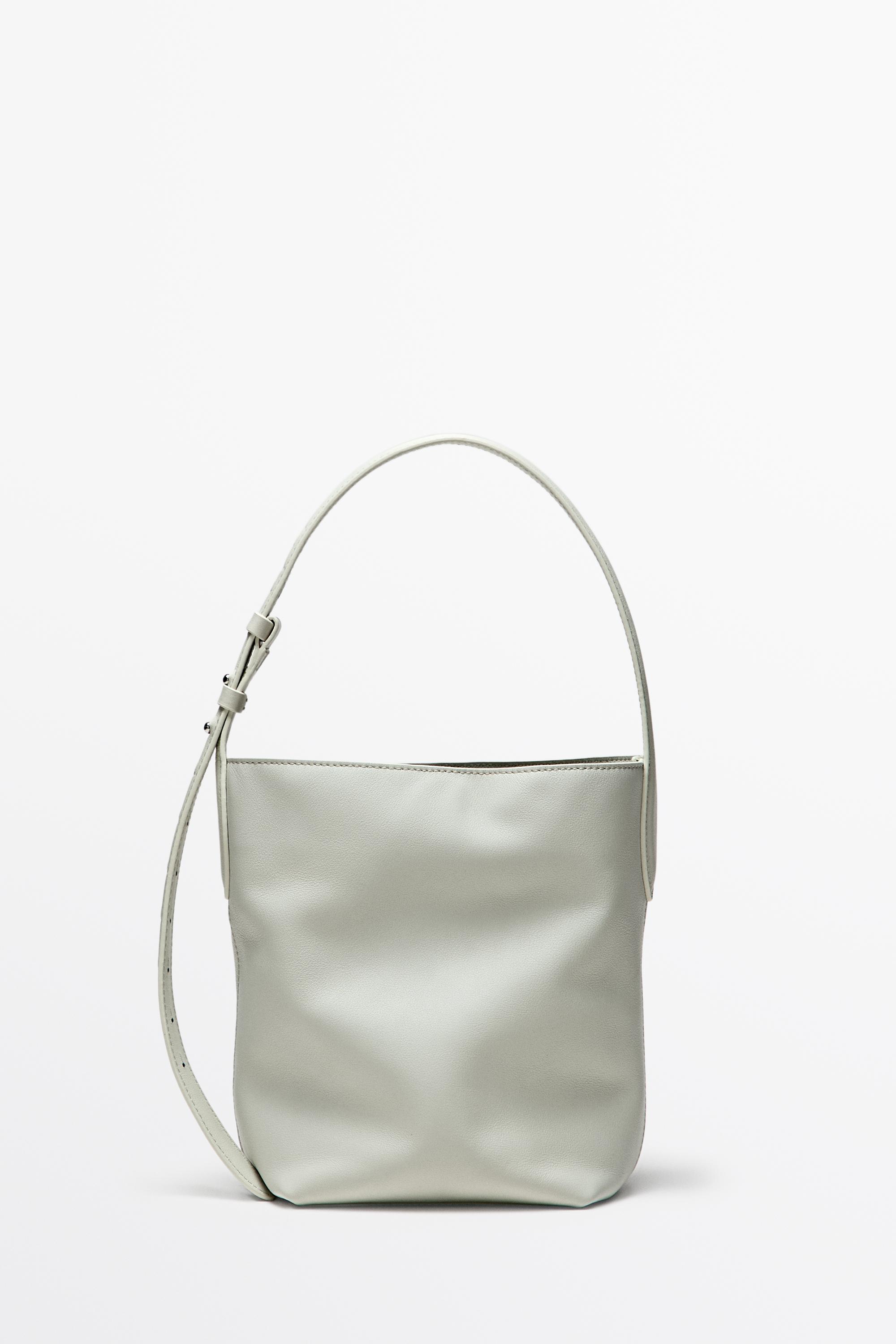 Nappa leather mini bucket bag — Oyster-white