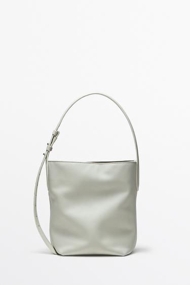 Zara Nappa leather mini bucket bag - Oyster-white - Image 0