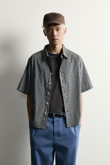 RELAXED FIT CHECK JACQUARD SHIRT - Blue by Zara