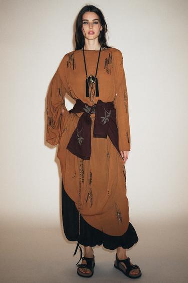 VESTIDO ABALORIOS ZW COLLECTION - Ocre de Zara
