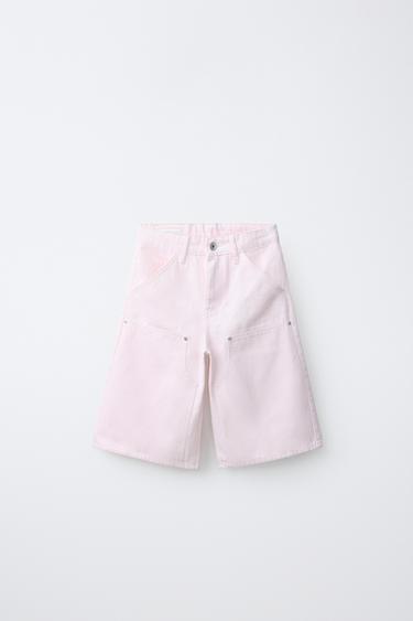 CALÇÕES BERMUDA COMPRIDOS CARPINTEIRO ÀS RISCAS - Rosa / Branco da Zara - Imagem 0