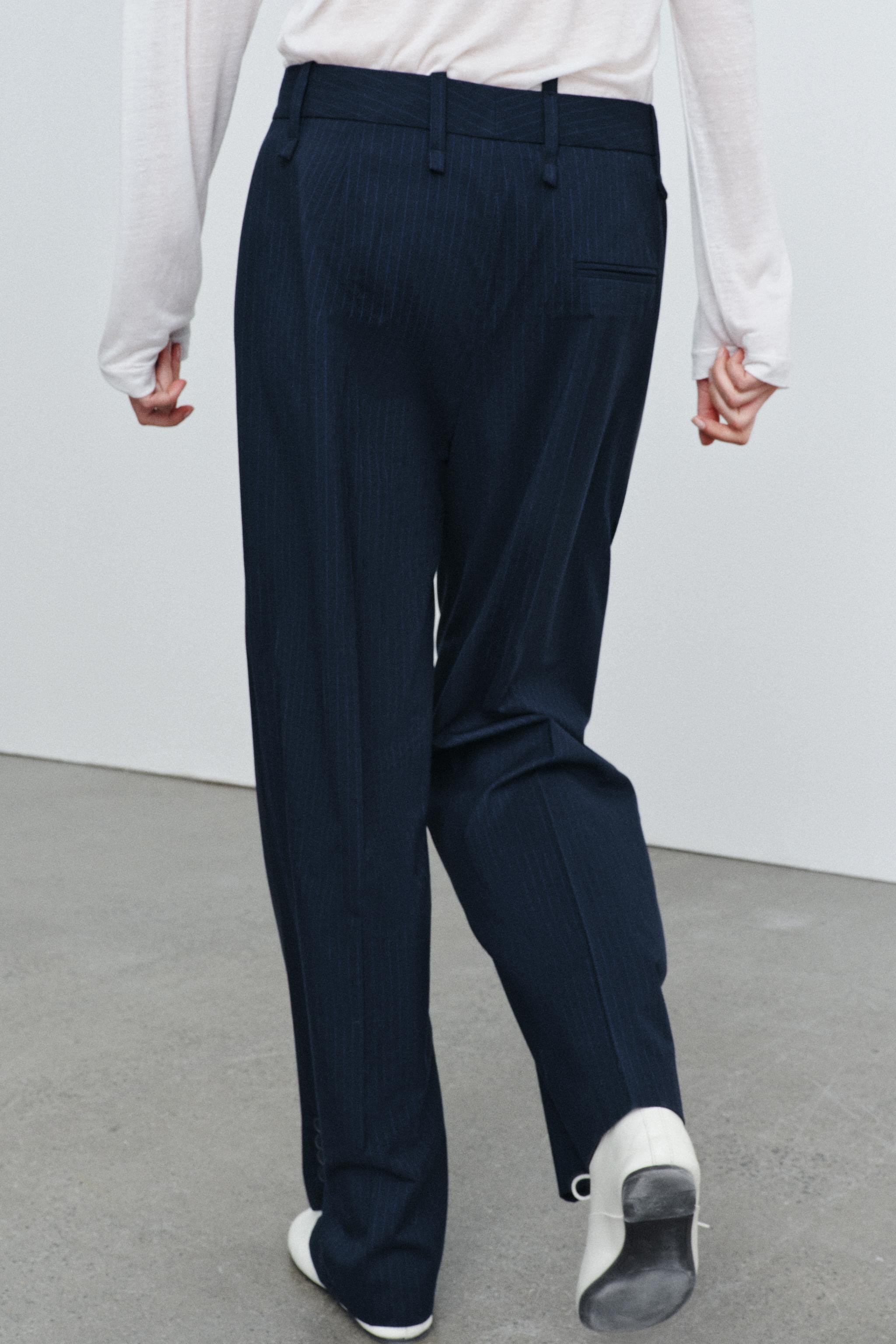 STRIPED PANTS WITH BUTTON HEM ZW COLLECTION