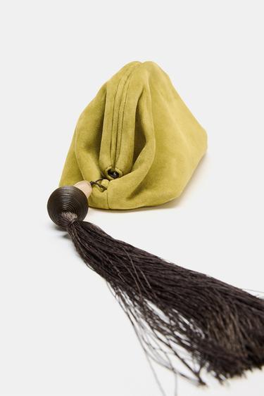 LEATHER CLUTCH WITH TASSEL - Lime Green by Zara - Image 4