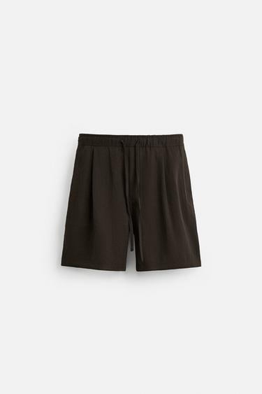 PLEATED FLOWING BERMUDA SHORTS - Brown by Zara