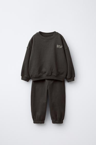 EMBROIDERED TEXT SWEATSHIRT AND JOGGERS SET - Black by Zara