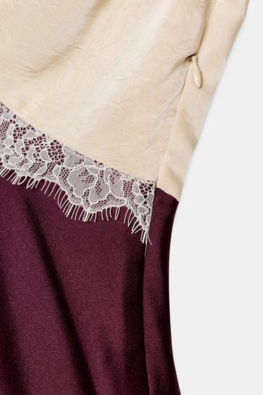 ROBE MIDI SATINÉE AVEC DENTELLE COMBINÉE - Bordeaux de Zara - Image 6