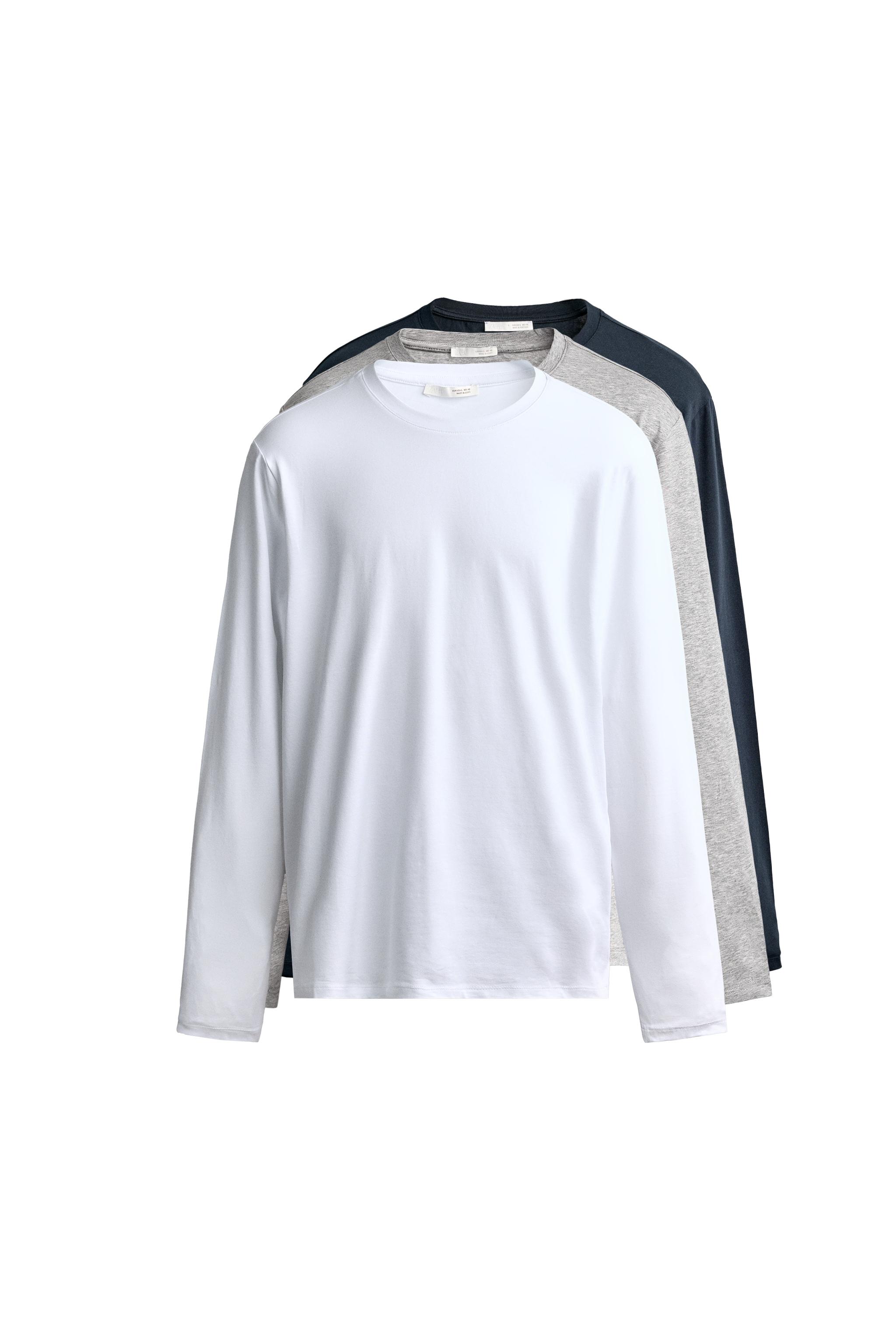 PACK 3 CAMISETA SLIM FIT MANGA LARGA BÁSICA