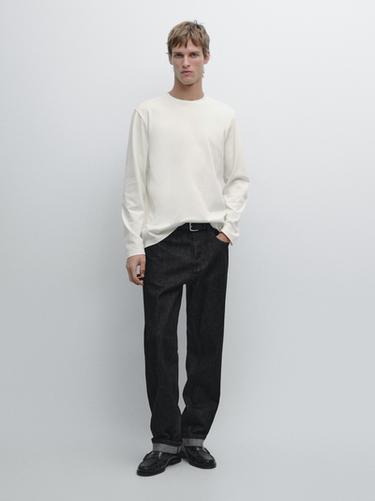 Zara Long-sleeve cotton blend T-shirt - Ecru