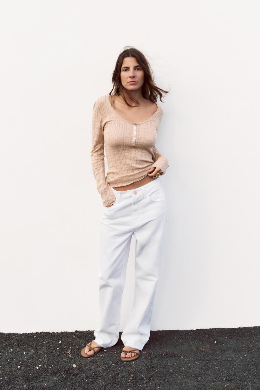Loungewear Mid Rise Straight Leg Pointelle Trousers in Baby Pink