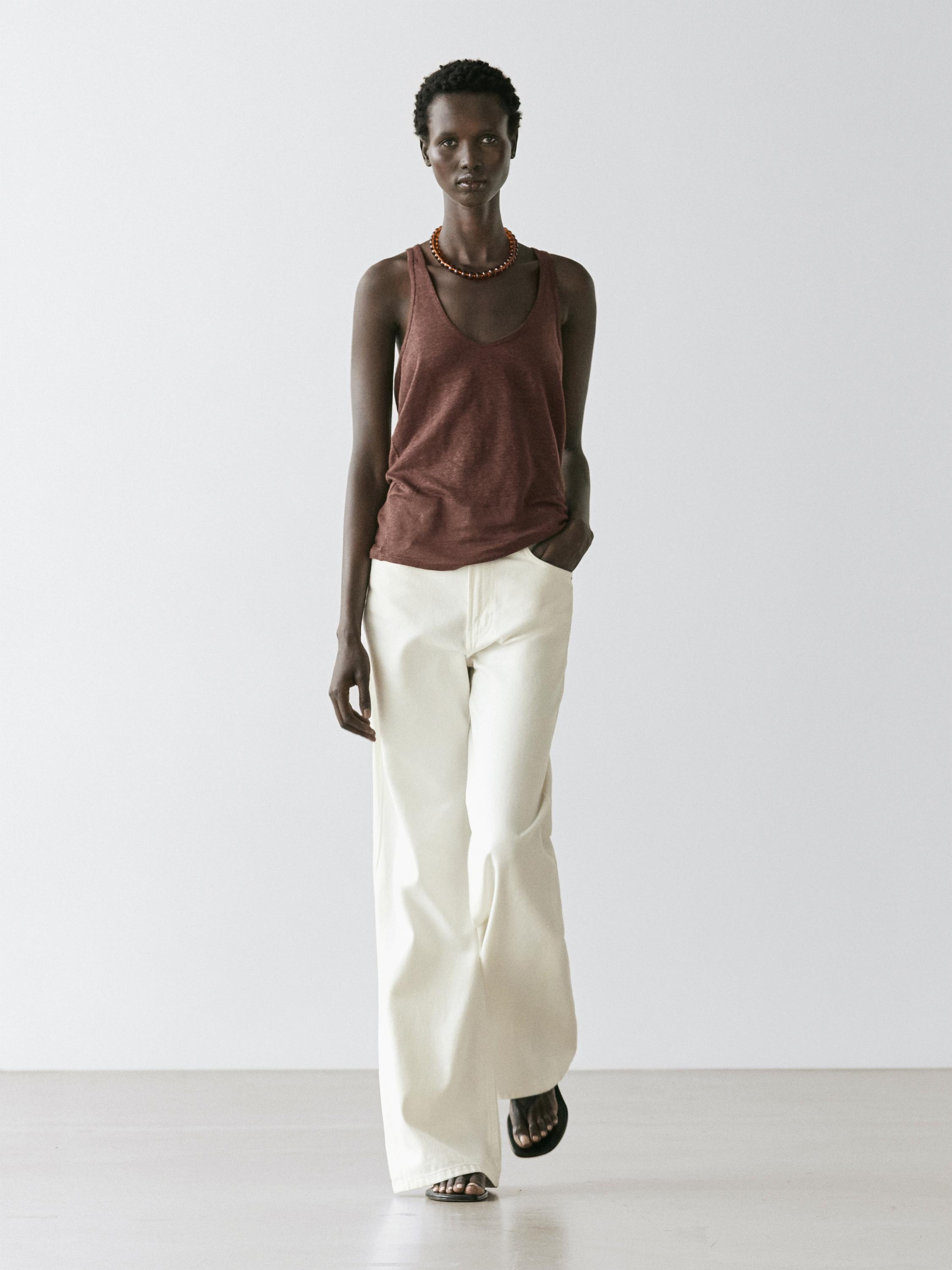 100% linen strappy top — Chocolate