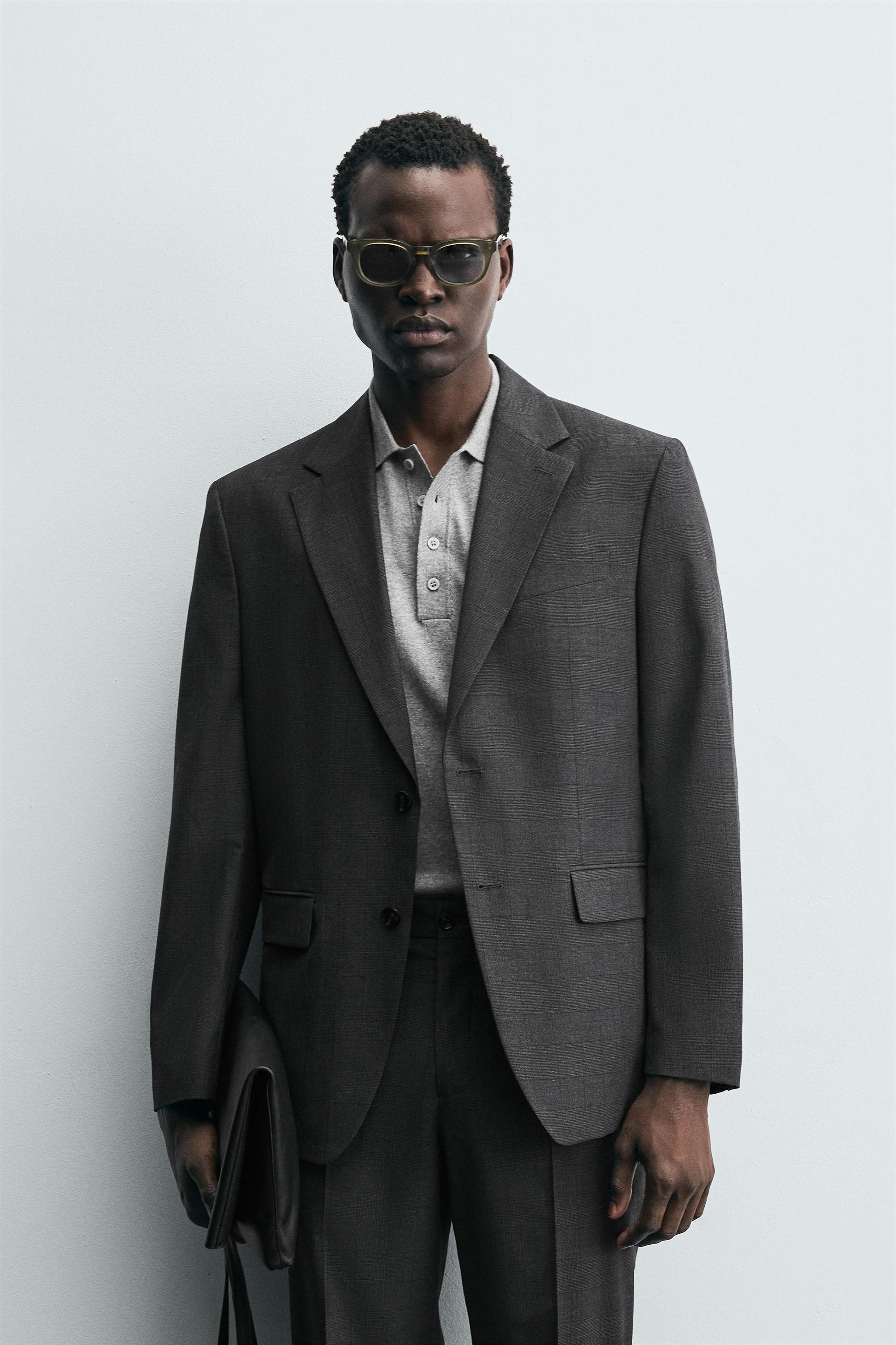 ザラ　ブレザー　ジャンプスーツ　アシメトリック　M ストレートブレザー - ブラック | ZARA Japan / 日本