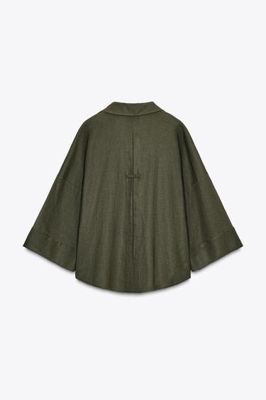 CHEMISE MANCHE LARGE AVEC LIN - Kaki foncé de Zara - Image 5