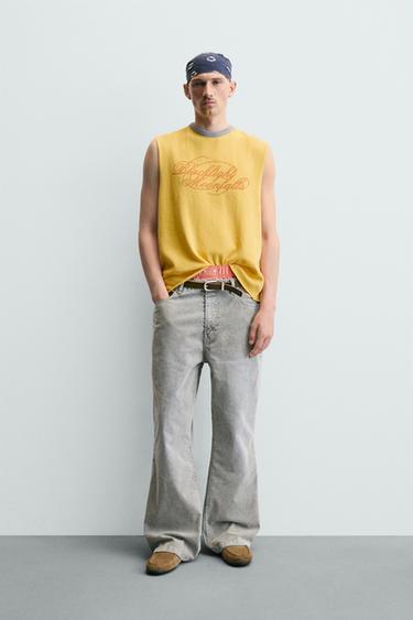 Zara PRINTED KNIT TANK TOP - Yellow - Image 0