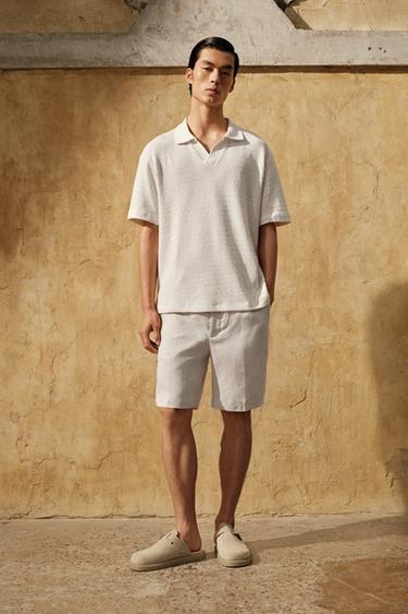 Zara 幾何提花 POLO 衫 - 裸色