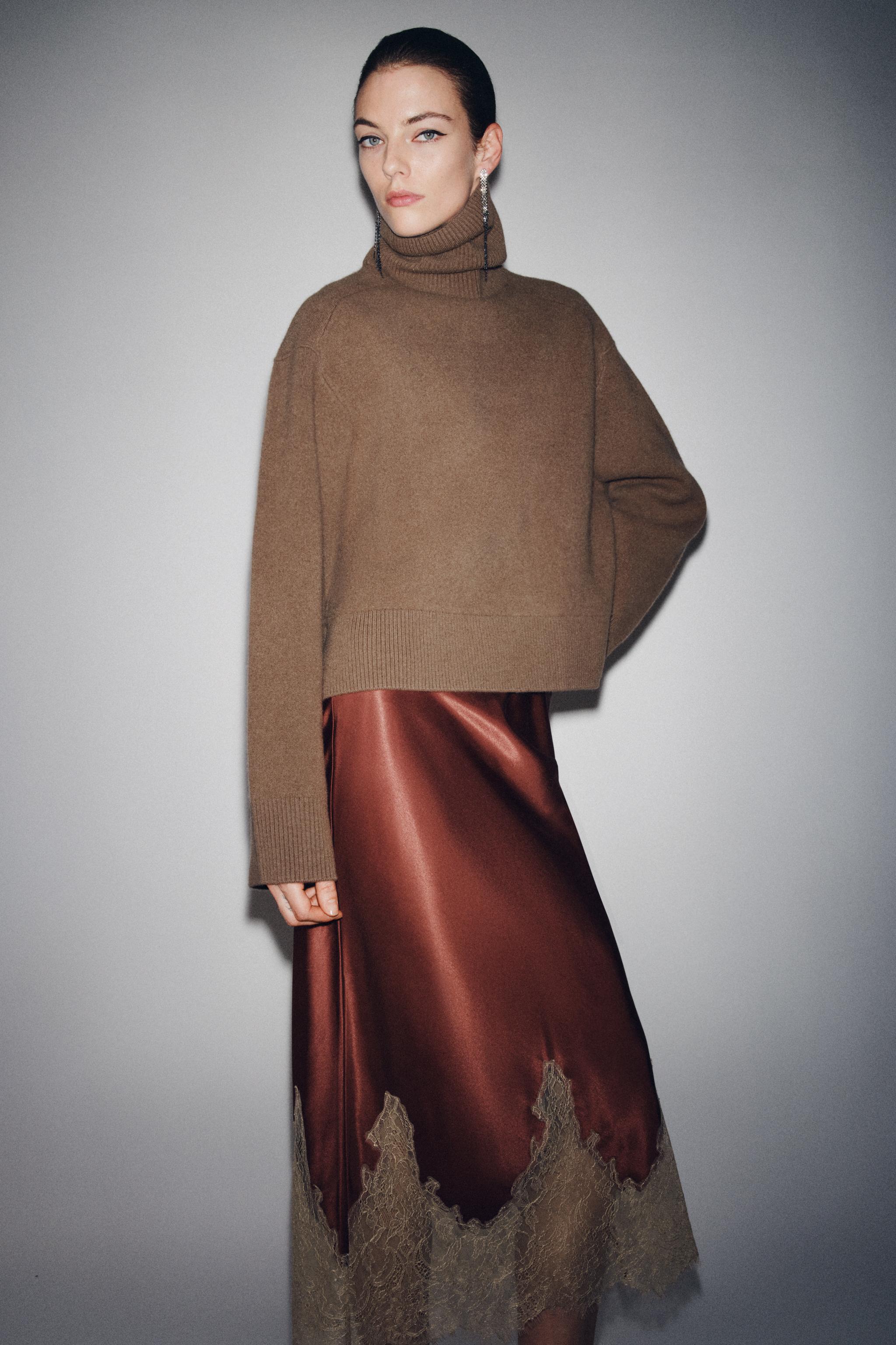 ソテツ 高さ約35cm ZW COLLECTION コントラストレースサテンスカート - エンジ | ZARA