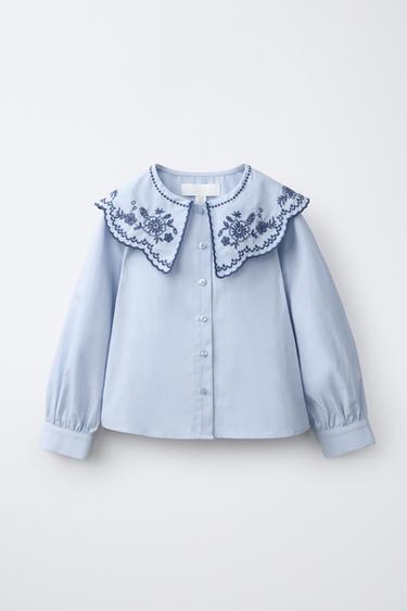 EMBROIDERED PETER PAN COLLAR SHIRT - Light blue by Zara