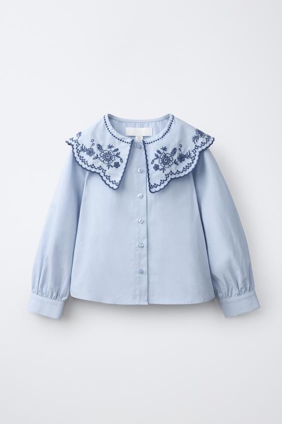EMBROIDERED PETER PAN COLLAR SHIRT - Light blue by Zara - Image 0
