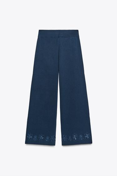 PANTALON EN MAILLE BRODERIES PERFORÉES - Bleu roi de Zara - Image 5