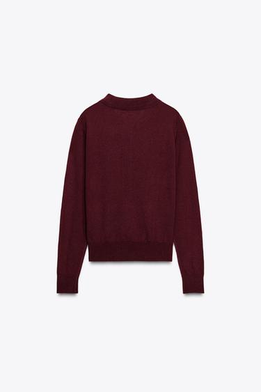 PLAIN KNIT POLO SHIRT - Burgundy by Zara - Image 6