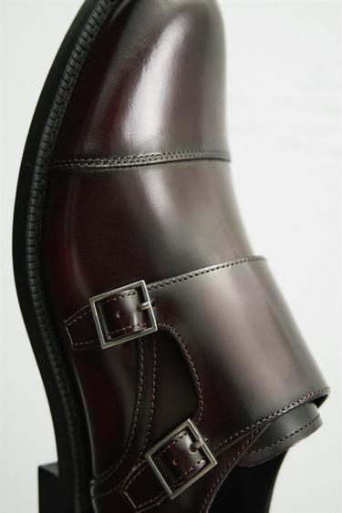 Zara LEATHER BUCKLE SHOE - Burgundy Red