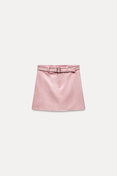 FAUX SUEDE SKIRT WITH BELT - Pale pink by Zara