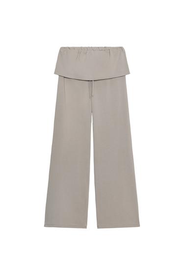 PANTALON EN COTON ÉPAIS AVEC CEINTURE LARGE - Gris bleu de Zara
