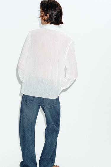 SEMI-SHEER BLOUSE WITH FLOWER - White by Zara - Image 6