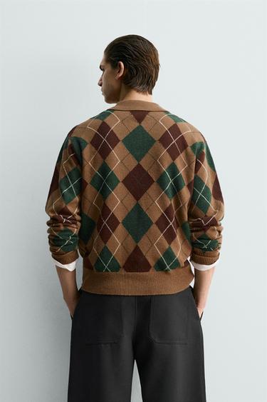 DIAMOND KNIT WOOL POLO SHIRT - camel by Zara