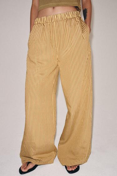 PANTALON À JAMBES LARGES À RAYURES ZW COLLECTION - Jaune de Zara