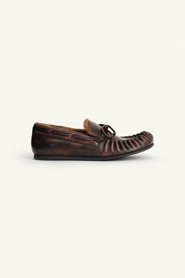 LEATHER LOAFERS WITH BOW LIMITED EDITION - Brown by Zara - Image 3