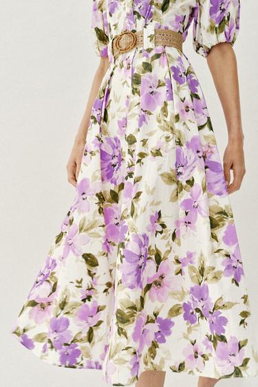 FLORAL PRINT MIDI DRESS WITH BELT - Multicoloured by Zara - Image 2