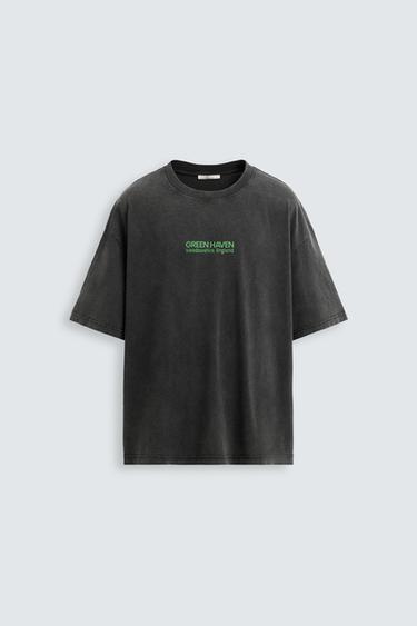 CAMISETA LAVADA TEXTOS - Gris antracita de Zara