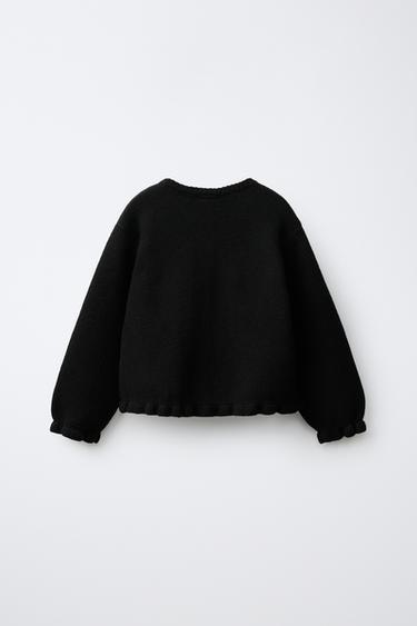 RUFFLED KNIT CARDIGAN — Black 2