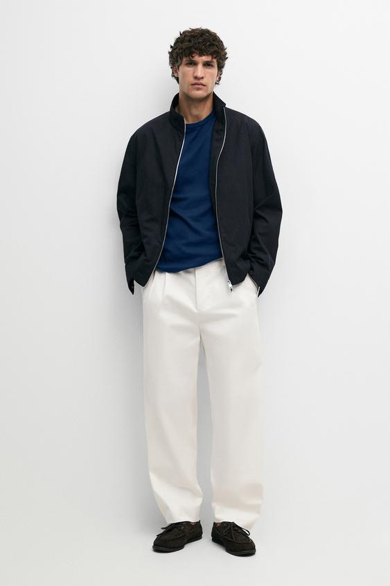 Zara Cotton blend high-neck jacket - Dark navy - Image 0