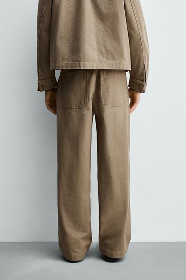 EMBROIDERED STRAIGHT-LEG TROUSERS - Tan marl by Zara - Image 2