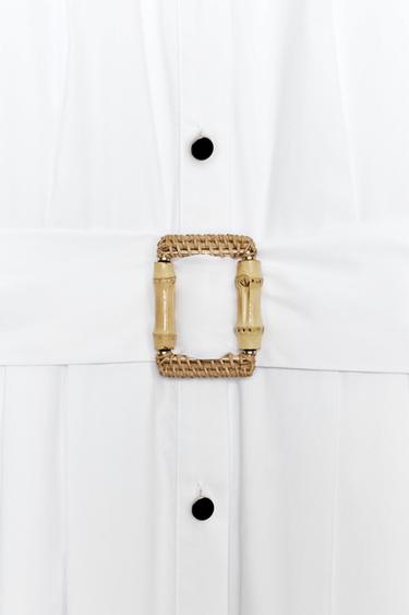 ROBE MI-LONGUE EN POPELINE AVEC CEINTURE - Blanc de Zara - Image 8