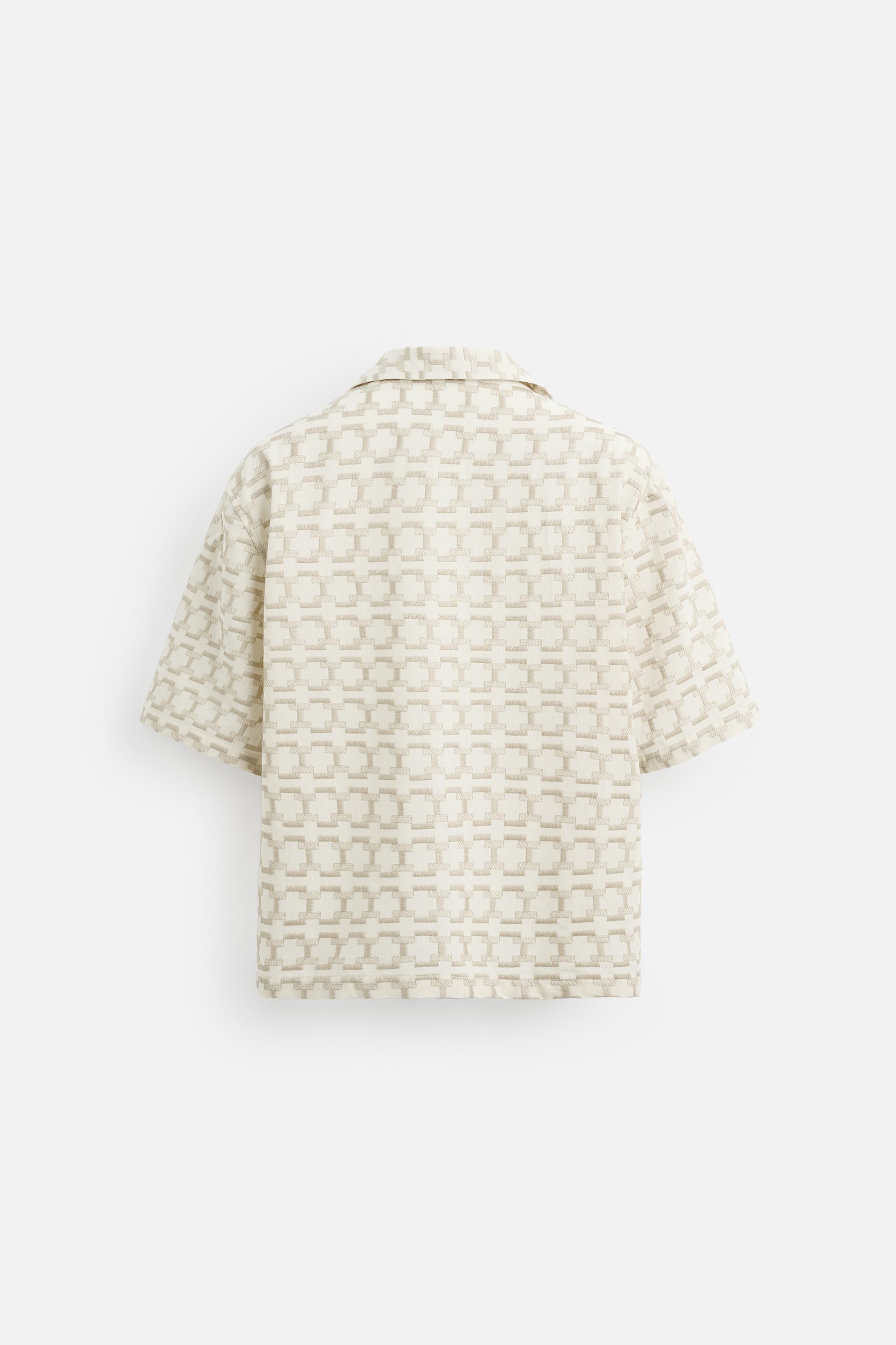BRENT 幾何学模様 ベージュシャツ 14-1/2 幾何学模様刺繍シャツ - ベージュ | ZARA Japan / 日本