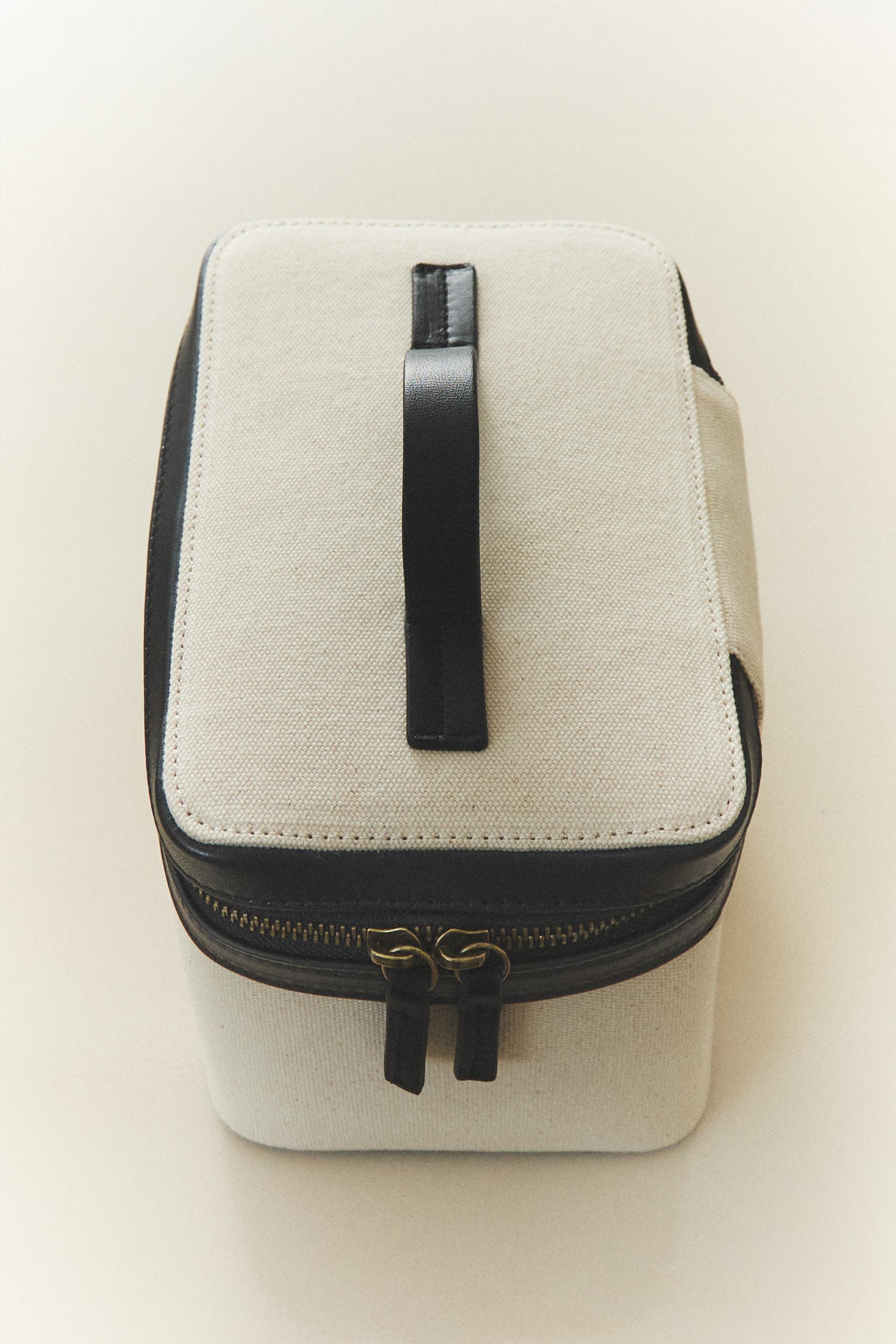 RIGID CANVAS AND LEATHER MAKEUP BAG