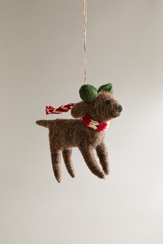 WOOL DOG WITH SCARF CHRISTMAS TREE DECORATION Brown ZARA United Kingdom