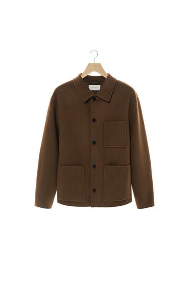 REGULAR FIT OVERSKJORTEN I 100% ULD - mørk brun fra Zara