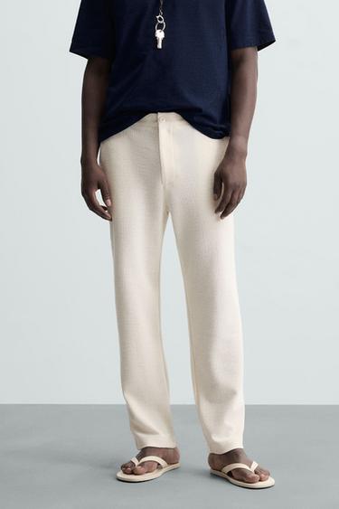 Zara TEXTURED CHINO PANTS - Ecru