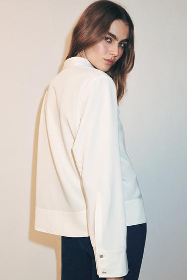 CHEMISE BANDE COL - Écru de Zara - Image 3