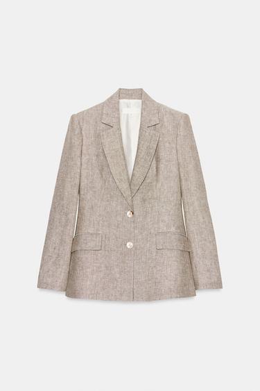 100% LINEN SHOULDER PAD BLAZER SET - Sand / Marl by Zara