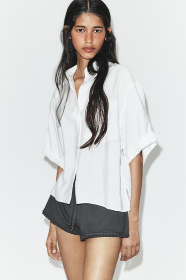 CAMISA FLUIDA COM BOLSO - Branco da Zara - Imagem 0
