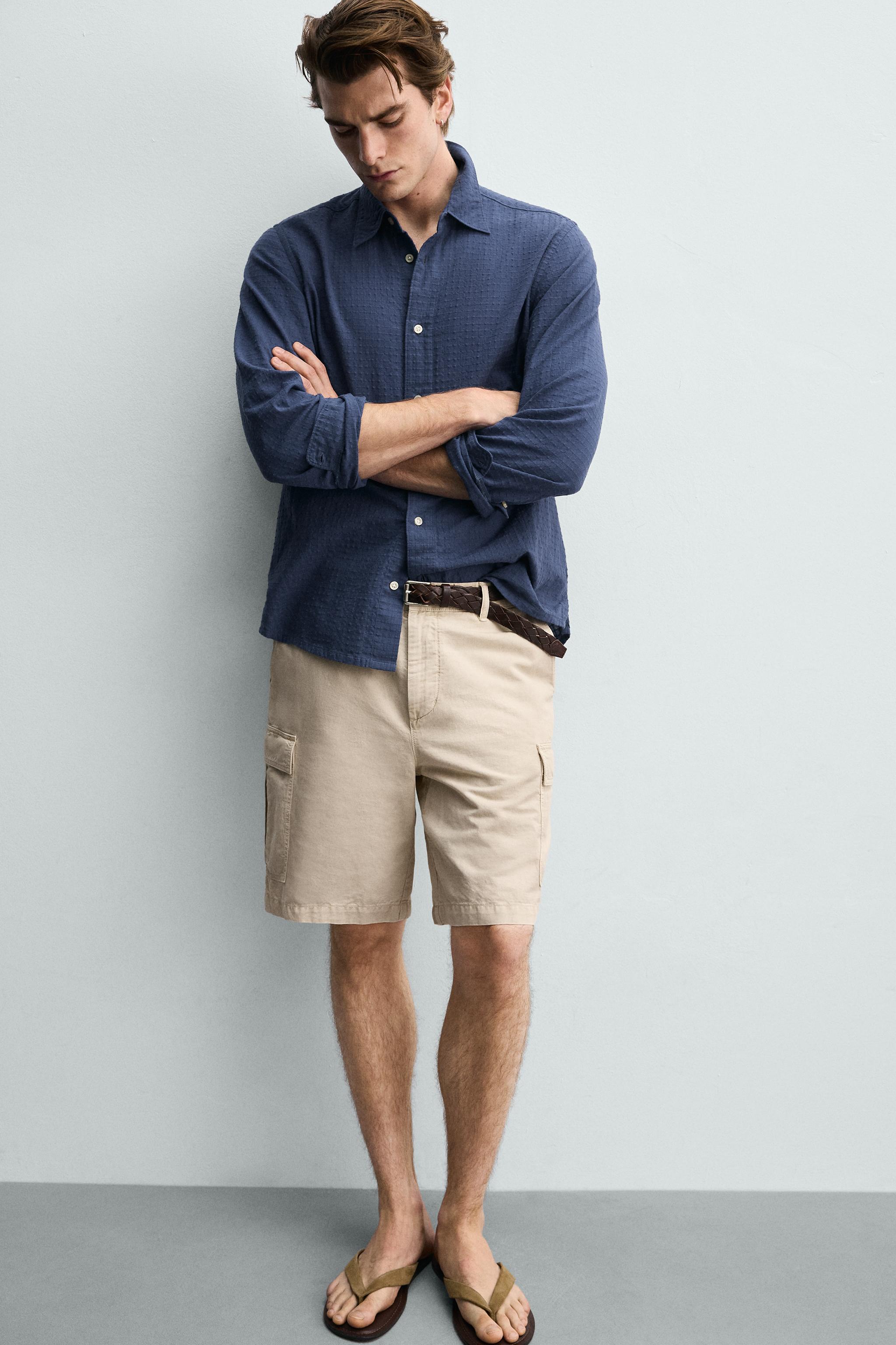 COTTON-LINEN BLEND CARGO SHORTS