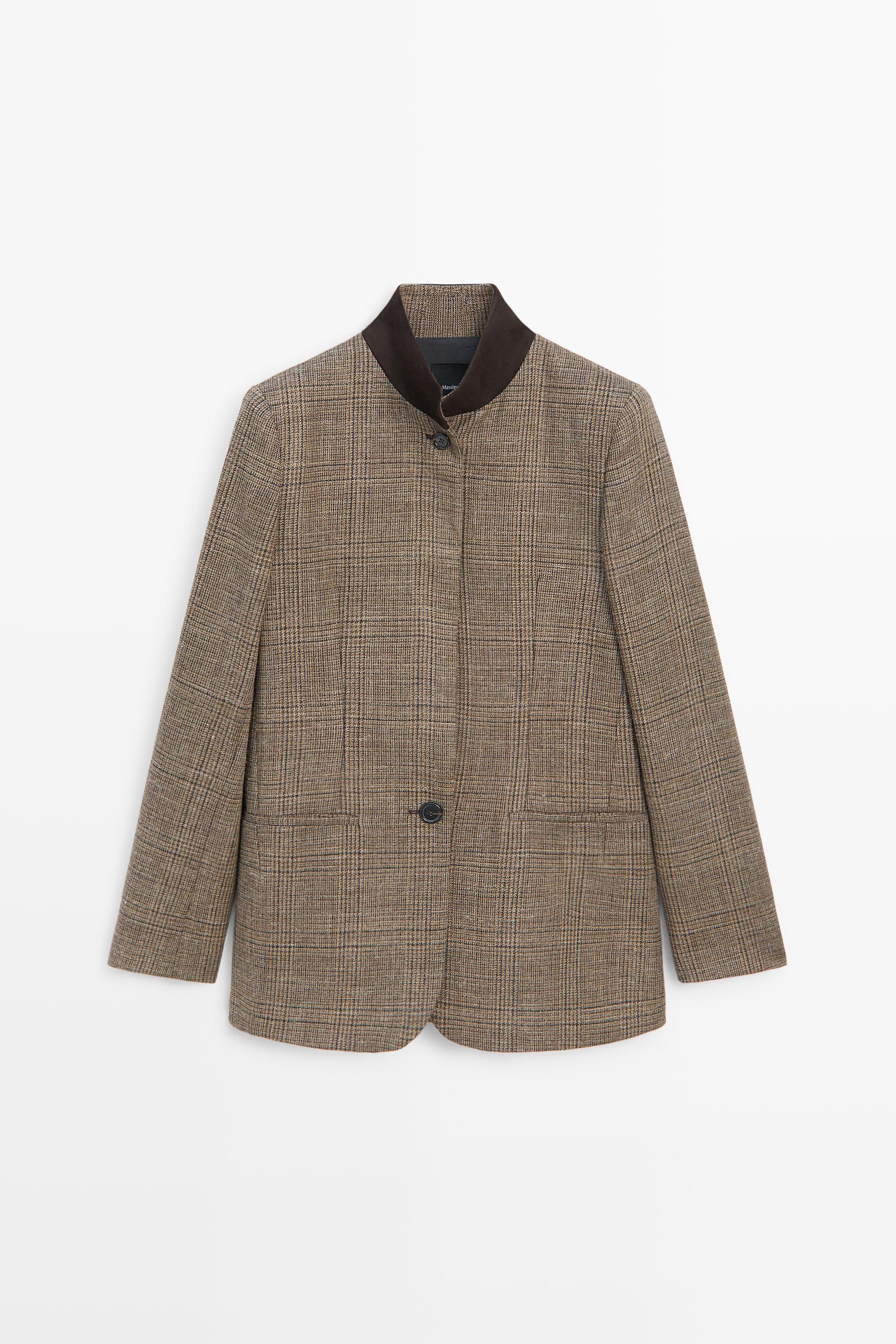 Checked blazer with contrast collar