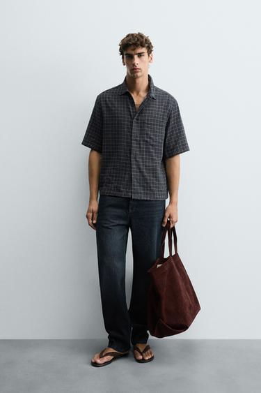 Zara RELAXED FIT PLAID SHIRT - Anthracite Gray - Image 0