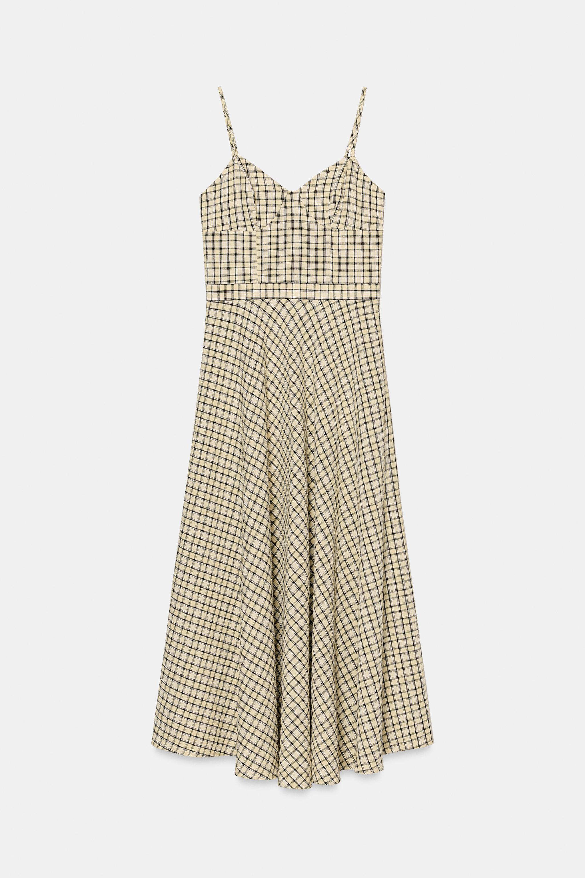 PLAID STRAPPY MIDI DRESS