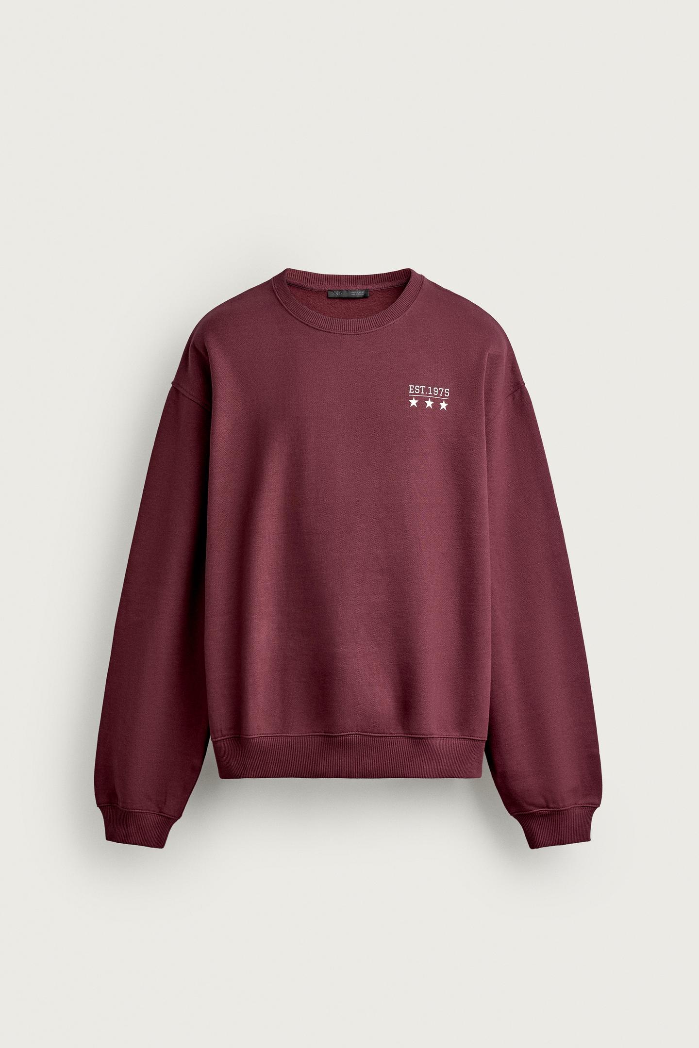 Мужская толстовка Zara Relaxed Fit Text Patch, цвет: Тёмно-бордовый — фото 6
