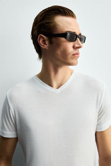 VISCOSE TEXTURED V-NECK T-SHIRT - White by Zara - Image 4